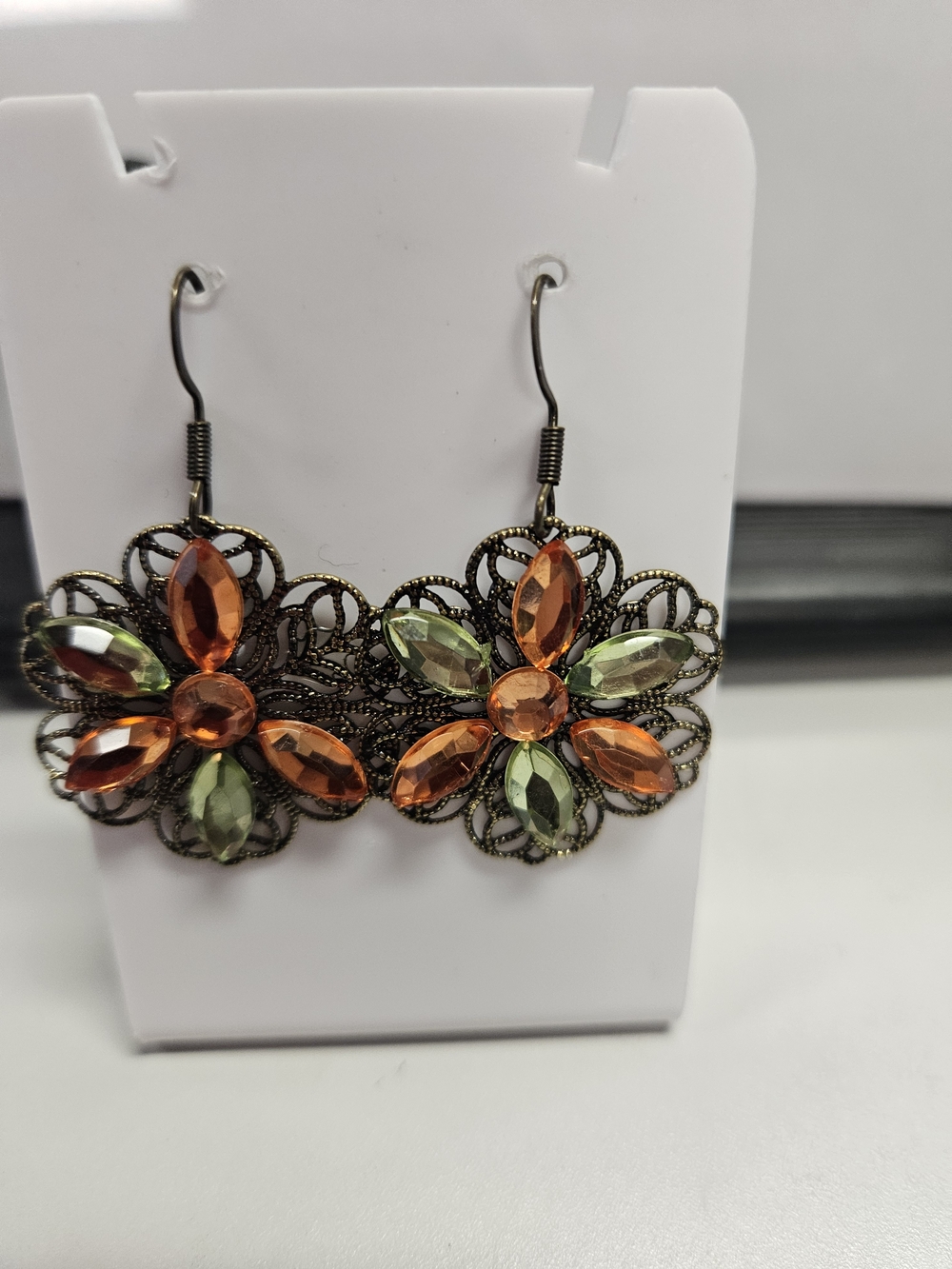 Floral Dangle Earrings in Black & Orange Like New